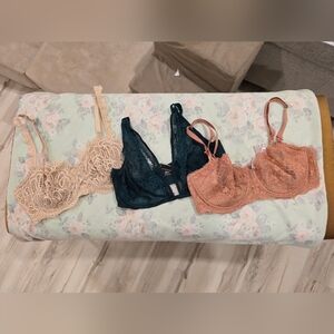 Lace Bra Trio - Cream, Black, and Pink